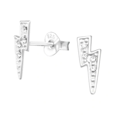 Image of The Rose &amp; Silver Company Women Girls 925 Sterling Lightning Bolt Crystals Stud Earrings