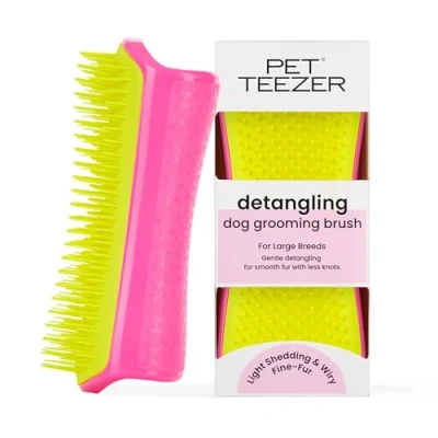 Image of Tangle Teezer Pet Detangling and Dog Grooming Brush Dry or Bath Pink &amp; Yellow