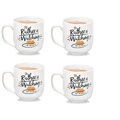 Image of Friends Coffee Mug with Hot Chocolate Gift Set Official TV Show Merchandise I&#039;d Rather Be Watching x Pack of 4