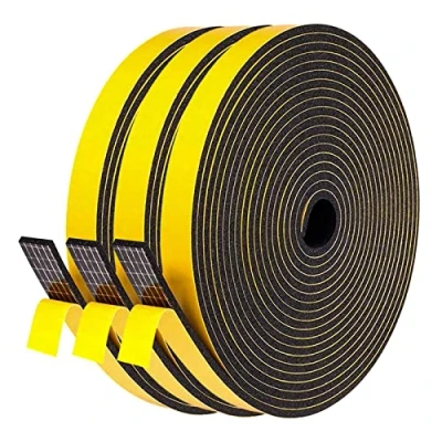 Image of fowong Adhesive Foam Tape 12mm(W) x 3mm(T) Draught Excluder Weather Stripping House Sealing Furniture Protective SoundProof, Total 15M Long (3 Rolls of 5M Each)