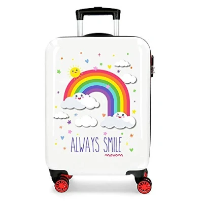 Image of Enso Arcoiris Always Smile White Cabin Suitcase 38 x 55 20 cm Rigid ABS Combination Lock 35 Litre 2.3 kg 4 Wheels Hand Luggage