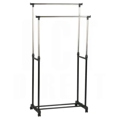 Image of KCT Adjustable Clothes Rack on Wheels Double Rail Freestanding Clothing Storage Costume