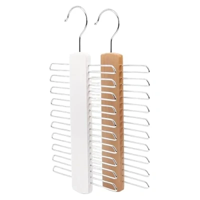 Image of 2 Pieces Wooden Scarf Hanger, Tie Belt Rack, 20 Bar Rack Accessory Coat Storage Organiser, for Scarves, Belts, Ties And Accessories (2 Colours, 11.8 * 5.9 Inch)