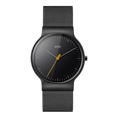 Image of Braun Mens Quartz Watch with Black Dial Analogue Display and Stainless Steel Mesh Strap BN0211BKMHG