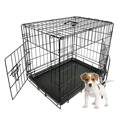Image of FoxHunter Pet Dog Puppy Cat Training Cage Crate Carrier Metal Folding With Door and Tray Black New (24 inch)