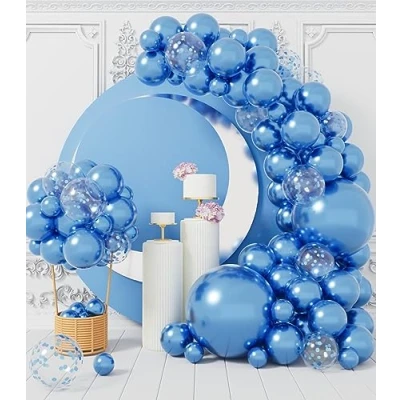 Image of Metallic Blue Balloon Arch Kit: 100 Pcs Party Balloons Garland Kit Different Sizes with Confetti Latex Ribbons DIY for Birthday Baby Shower Gender Reveal Graduation Decoration