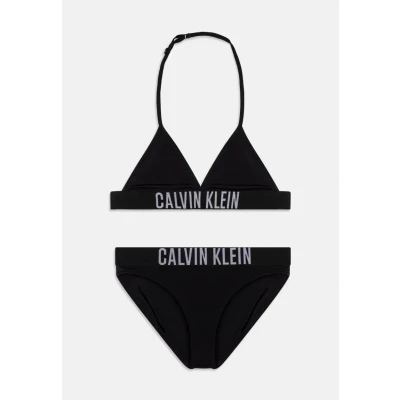Image of Calvin Klein Girls’ Triangle Bikini Set with Logo, Black (Pvh Black), 12 14 Years