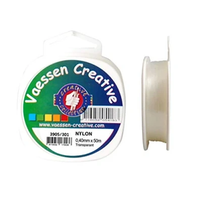 Image of Vaessen Creative Transparent 0.4mm x 50m Spool Tear Resistant Cord String Nylon Thread Fishing Line for Crafting, Sewing, Beading and Hanging Decorations