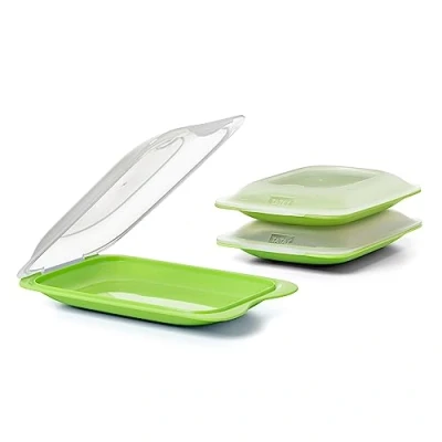 Image of TATAY Set of 3 Cold Meat Containers with Lid MINI, BPA Free, Reusable, Stackable, Dishwasher and Microwave Safe, Lime Colour. Sizes 12 x 3,1 18 cm