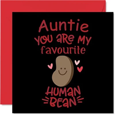 Image of Funny Birthday Cards for Auntie Favourite Human Bean Joke Happy Card Aunt from Nephew Niece, Aunty Gifts, 145mm x Greeting Gift