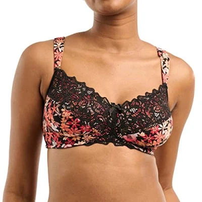 Image of Sans Complexe Women&#039;s Ava Fantaisie 79SAH14 Wireless Full Cup Bra, Imprime Floral Noir, 90C