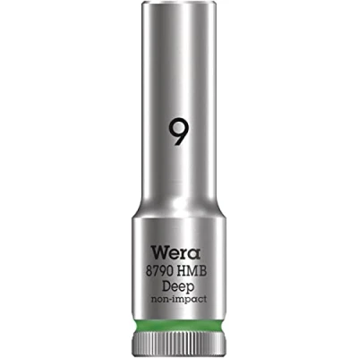 Image of Wera 05004531001 8790 HMB Deep Socket, Green, 9.0 mm