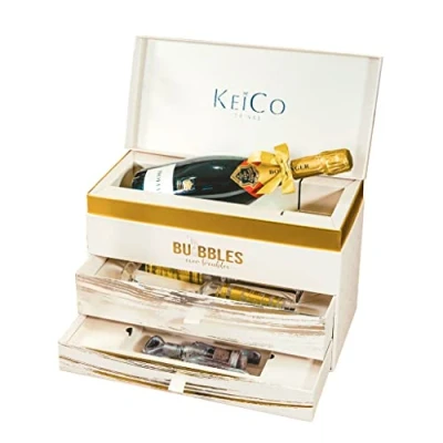 Image of Sparkleware Bollinger Special Cuvee Champagne 75cl KeiCo Luxe Gift Box Valentines Hamper with 2 Gold Flutes and Solid Chocolate Corkscrew, Congratulations For Couples (Gold)
