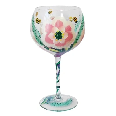 Image of Lesser &amp; Pavey Peonies Bees Gin Glass Lovely Gift for Women Men Designed by Lynsey Johnstone Luxury Wine Every Occasions