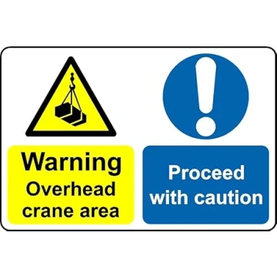 Image of Warning Overhead Crane Area Proceed with Caution Safety Sign Self Adhesive Sticker (300mm x 200mm)