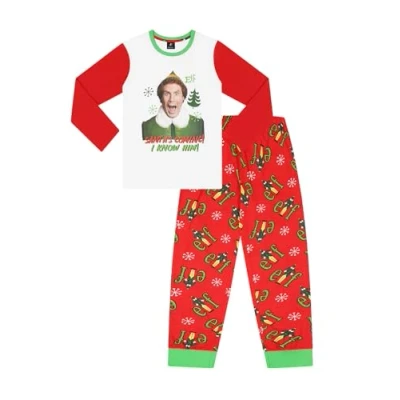 Image of Elf Santa&#039;s Coming! Matching Family Christmas Pyjama Set Buddy the Xmas Mens Womens Boys Girls Pjs (6 7 Years) Red