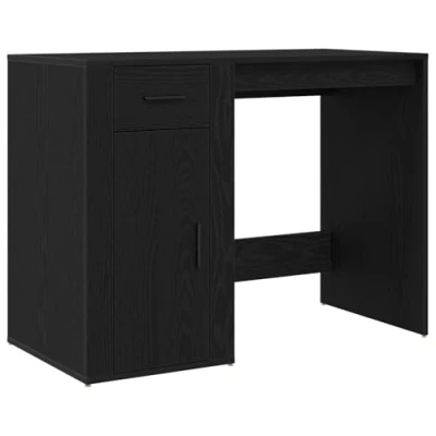 Image of vidaXL Modern Black Oak Desk Drawer and Cabinet Elegant Matte Finish Perfect for Office, Study Workstation