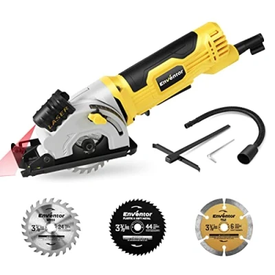 Image of Enventor Mini Circular Saw, 580W 4000RPM Compact Electric Saws with 3 Blades(85mm), Laser Guide, Scale Ruler, Pure Copper Motor Saw for Wood, Soft Metal, Tile, Plastic Corded