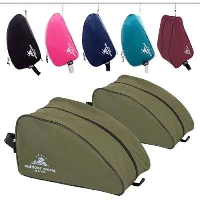 Image of 2 x Outdoor World Premium Walking Boot Bags Storage Bag for Hiking, Golf, Football, Rugby and Work Boots, Gym Shoes Water Resistant, Wide Zip Opening, Foldable Adult, Children, Unisex (2 Navy)