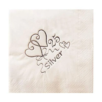 Image of NPK 25th Silver Anniversary Foil Printed Napkins (Pack Of 15) (One Size) (White)