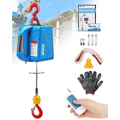 Image of NEWTRY 300KG Electric Hoist Lift Crane 60m Wireless Remote Control 1500W Series Motor Max. Lifting 11.8m Portable Winch with Overload Protection (UK Plug)