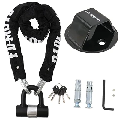 Image of FD MOTO STEEL 2.4KG 1M*10mm Chain Lock + Ground Wall Anchor Anti theft Heavy Duty for motorbike motorcycle scooter bike bicycle ATV