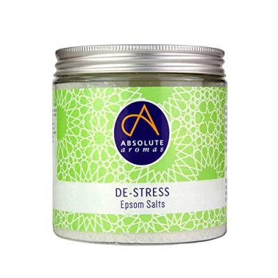 Image of Absolute Aromas De Stress Epsom Bath Salt 575g Magnesium Sulphate Infused with 100% Pure Essential Oils Bergamot, Frankincense, Rose, Jasmine and Lavender Relieve Daily Tensions