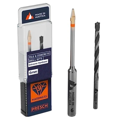 Image of Presch Tile Drill bit &amp; Concrete Set ⌀ 6mm for Ceramic, Hard Tiles, Porcelain, and Glass Porcelain Bit, Ceramic included matching Box