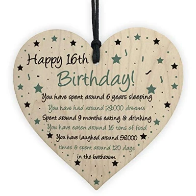 Image of RED OCEAN Funny 16th Birthday Gift For Daughter Son Wood Heart Novelty Card