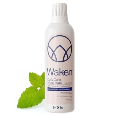 Image of Waken Mint with Strawberry, Mouthwash for Fresh Breath, 100% Natural Flavours, 500 ml…