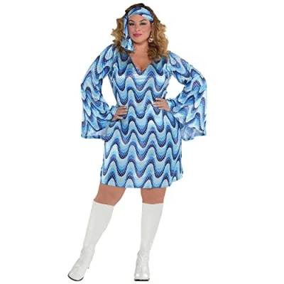 Image of amscan 9918193 Adults New Disco Lady Fancy Dress 60s 70s Costume (UK 16 18)