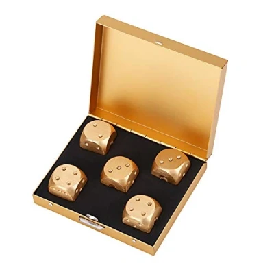 Image of DND Dice Set, Aluminum Alloy Dice, Anti rust And Durable Sleek Delicate 5pcs Poker Games Dices Set D&amp;D With Storage Box for Adult Table (Golden, Square)