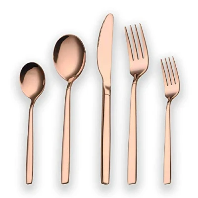 Image of Berglander 30 Piece Titanium Rose Gold Plated Stainless Steel Cutlery Set, Pieces Copper Flatware Color Silverware Set Sets, Service for 6 (Shiny Copper)