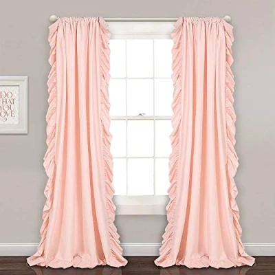 Image of Lush Decor Reyna Ruffle Window Curtain Set for Living Room Dining Bedroom 54&quot; W x 84&quot; L, Blush Pink