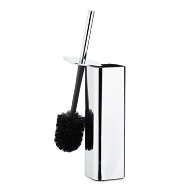 Image of Relaxdays Metal Toilet Brush Holder with Plastic Bristle, Silver, Includes