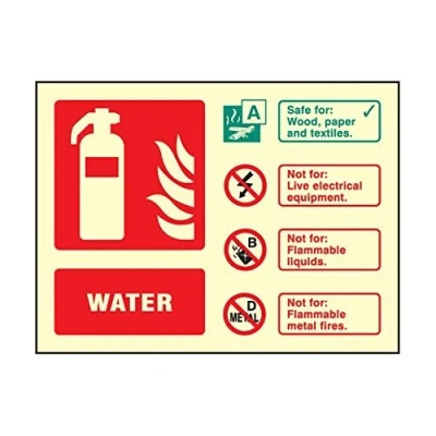 Image of Photoluminescent Water Fire Extinguisher ID Sign 100mm x 150mm FireShield