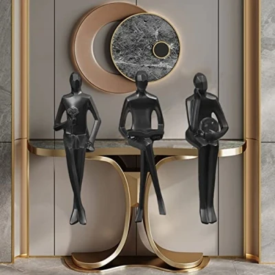 Image of 3Pcs Home decor Thinker Figures Modern Resin Sitting Sculpture Ornaments For Living Room office Bookshelf desk Abstract Art Action Statue Collectible Accents Gift (black)