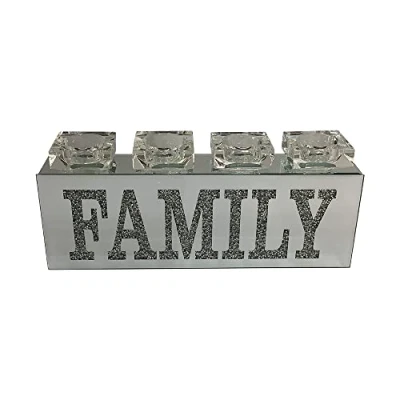 Image of Sparkle PALACE® Crushed Diamond Crystal Filled ‘FAMILY’ Candle Silver Accessories Ideal for Gifting