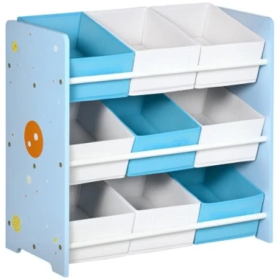 Image of ZONEKIZ Kids Storage Unit Toy Box Organiser Bookshelf w/Nine Removable Baskets, for Bedroom, Nursery, Playroom Blue
