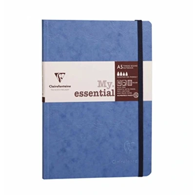 Image of Clairefontaine Ref 793464C Age Bag Thread Bound Notebook (192 Pages) A5 Size, Lined Rulings, 90gsm Brushed Vellum Paper, Elastic Closure Blue Cover