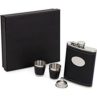 Image of KAV Flask Set with Gift Box 8 oz Funnel and 2 Schnapps Cups Easy to Use Convenient Carry Stainless Steel Hip Bottle Safe, Durable, Anti Corrosion Rust