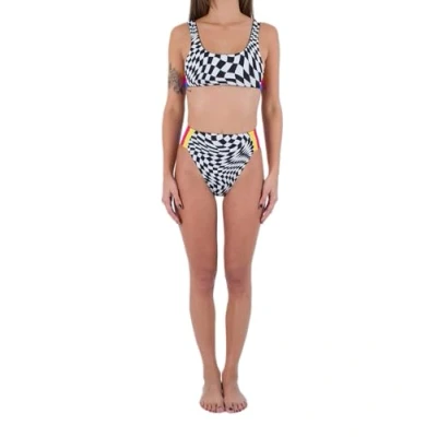 Image of Hurley Women&#039;s Nascar Rvsb Moderate High Waist Bikini Panties, Black White, S