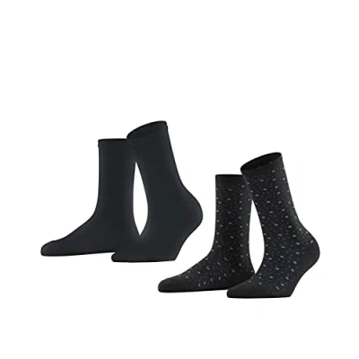 Image of ESPRIT Women&#039;s Playful Dot 2 Pack W SO Cotton Patterned Pairs Socks, Black (Black 3000), 2.5 5