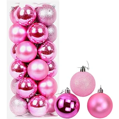 Image of 60mm/6Pcs Christmas Baubles Shatterproof Pink, Tree Decorations Ball Ornaments Balls Xmas Hanging Holiday Decor Shiny,Matte,Glitter
