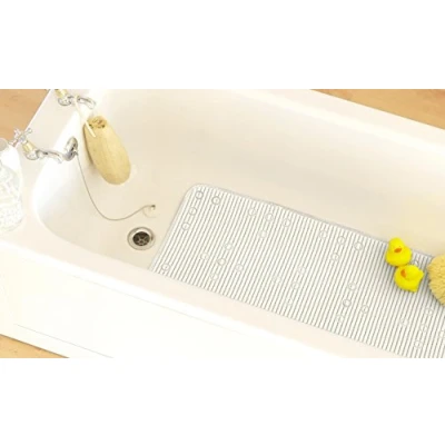 Image of White PVC Shower Bath Mat Anti Slip Soft Cushioned With Suction Cups 90cm x 42cm