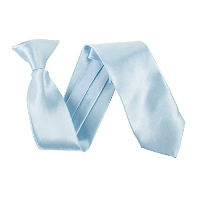 Image of Wide 3&quot; Satin Solid Colour Plain Safety Clip On Tie (Baby Blue)