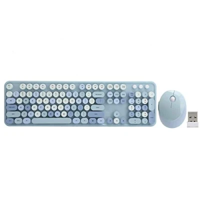 Image of Fdit Wireless Keyboard and Mouse Combo, 104 Key with Cute Round Retro Keycaps &amp; 5 Buttons Lovely Mice Kit, for Windows XP/win7/win8/win10 (Blue)