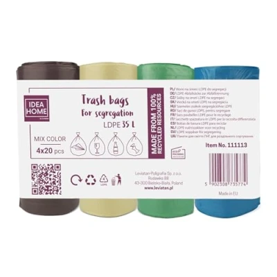 Image of D.RECT Bin Bags 35L Liners 80 Pieces Rubbish Bag Perfect for Everyday Use, Household, Office, Kitchen &amp; Caterers, 4 Colours
