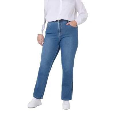 Image of EVANS Curve Fit Blue Mid Wash Straight Leg Jeans Women&#039;s Plus Size