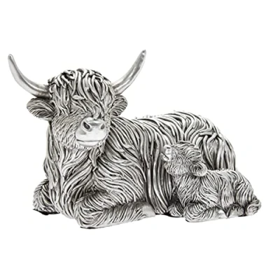 Image of Widdle Gifts Ltd Reflections Silver Resign Animal Ornament Highland Cow and Baby 5721
